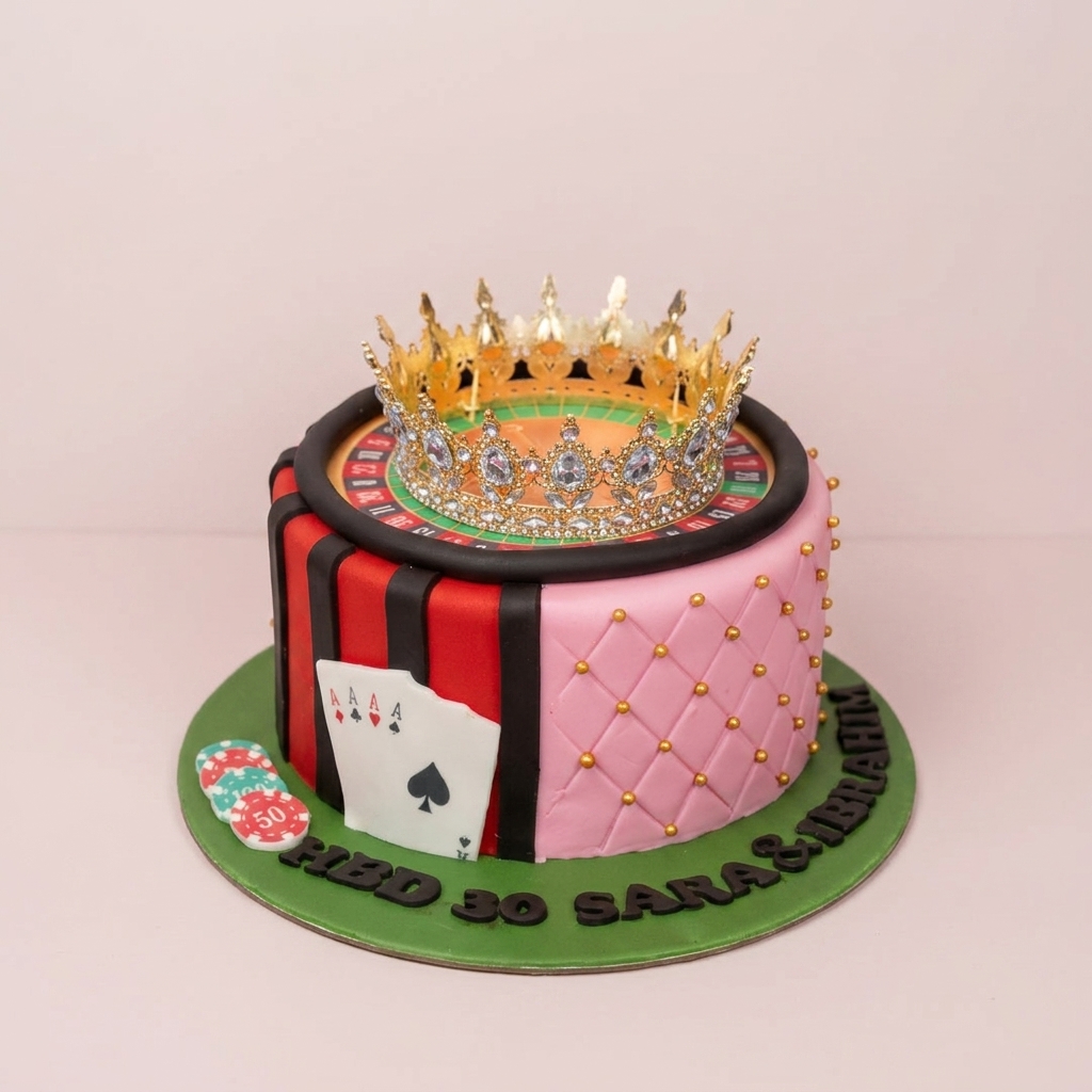 Luxury Casino Roulette Cake with Golden Crown