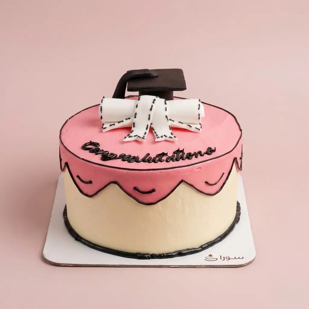 Pink Graduation Cake with Graduation Cap and Bow