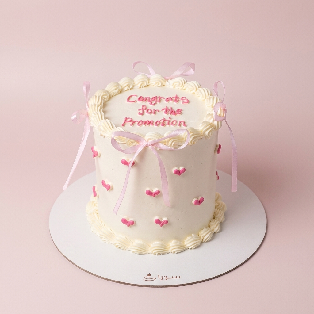 Promotion Cake with Pink Hearts and Ribbons