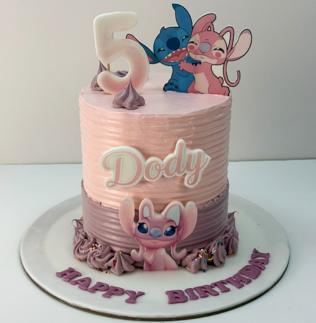 Stitch and Angel Pink Birthday Cake